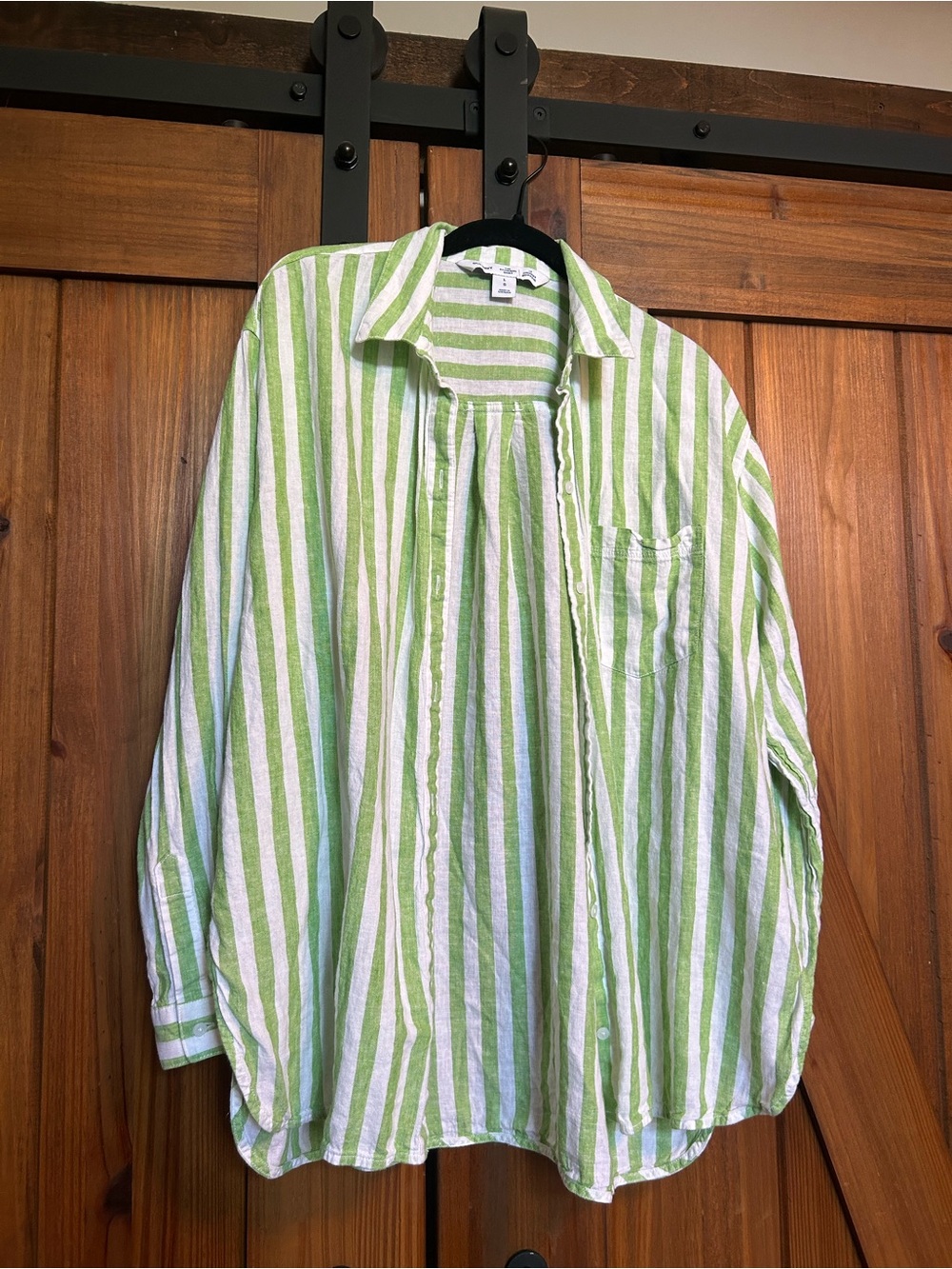 NWOT Classic LIME Green & White Striped Button-Up Shirt